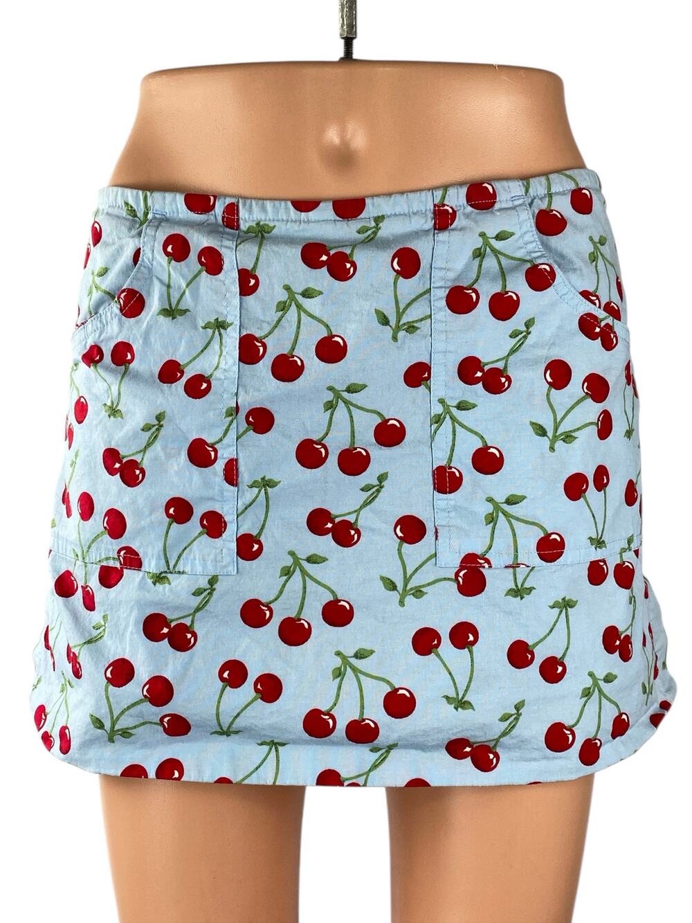 Old College Inn Blue Cherry Print Side Slit Pocket Straight Pencil Mini Skirt 9